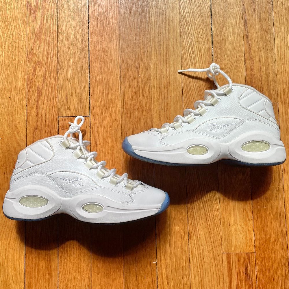 Reebok Question White Clear Blue Sole, Basketball shoes, Women's U.S. Size 5.5